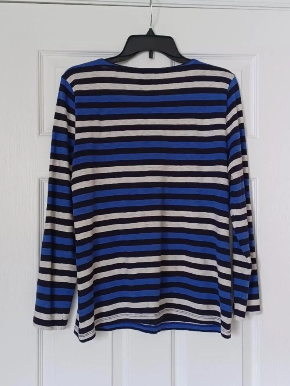 EUC J. Crew Striped Long Sleeve Tee w/Gold Buttons on Shoulder Size Large